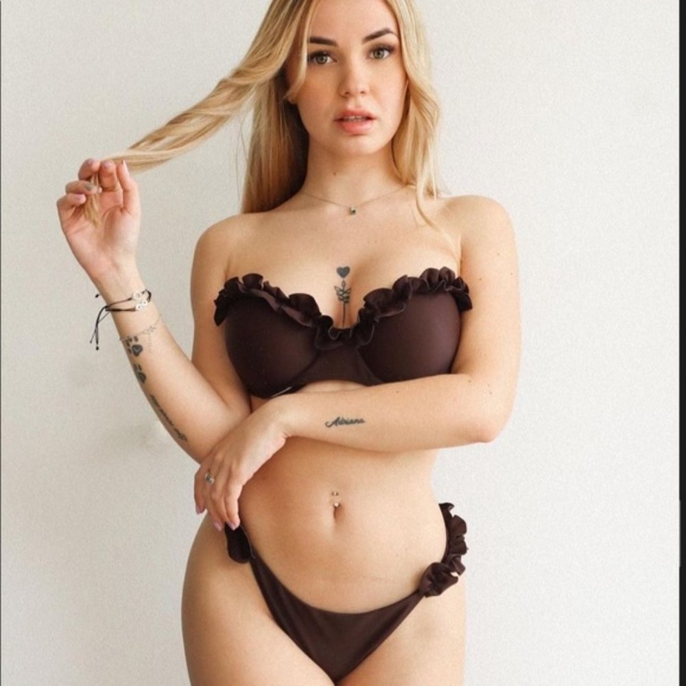 Chocolate brown strapless bandeau push-up ruffle
